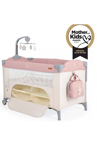 Cangaroo Patut pliabil cu doua niveluri de inaltime si laterala culisanta Indiana Co Sleeper, Roz/Bej