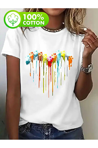 İSMTEXS تي شيرت من القطن الممشط مطبوع عليه تصميم Basik بأكمام قصيرة للجنسين م...