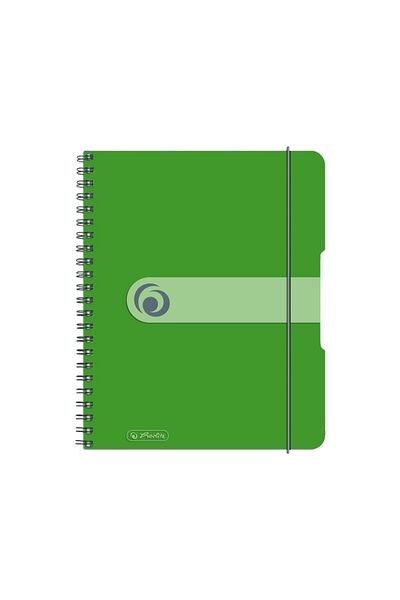 Herlitz Caiet spiralat EOTG A5, culoare verde, material PP, 80 de coli, format grilă, bandă elastică