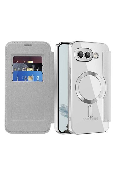 SKYDDAR INNOVATION Case for Google Pixel 9a, SmartMag Book, Magsafe, RFiD, Card Holder, sticker set, Gray