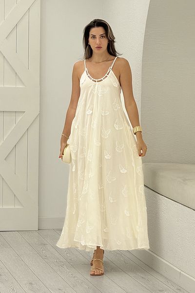 Act Pepicino Kids&Boutique Ecru Butterfly Embroidered Dress 39035