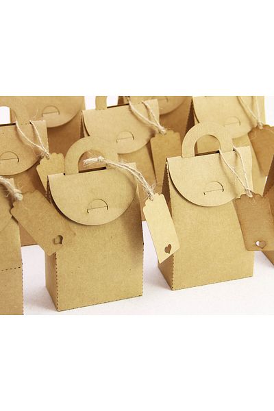 Tasarım Şeker Long Bag Shaped Kraft Cardboard Box - Henna Cookie Candy and Gift Box - 25 Pcs
