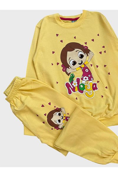ALİŞ KİDS Girls' Cotton Yellow Seasonal Long Sleeve Pajama Set