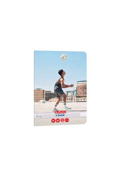 Herlitz Caiet A4, 60 de coli, 70 g/m², FSC, hârtie mixtă, grilă pătrată, colțuri rotunjite, design sportiv