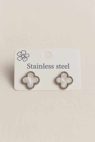 Çelik Van Cleef Yonca Küpe (Beyaz)