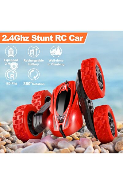 rexa Red RC Stunt Car with Remote, Rechargeable Batteries & AA Batteries