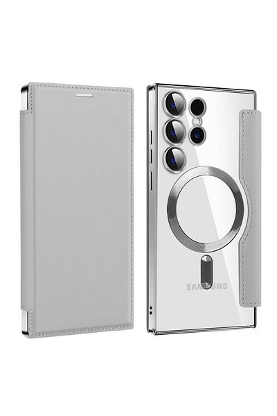 SKYDDAR INNOVATION Case for Samsung Galaxy S23 Ultra, SmartMag Book, Magsafe, RFiD, Card Holder, sticker set, Gray