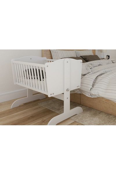 Nichiduta Patut balansoar din lemn Sweet Dream White pentru bebelusi 90x40 cm cu roti incluse,Mutare