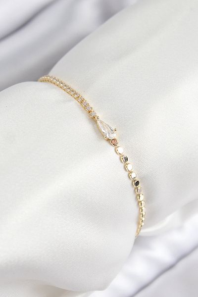 MÇ Plus Brass Zircon Stone Drop Model Crush Chain Gold Color Women's Bracelet