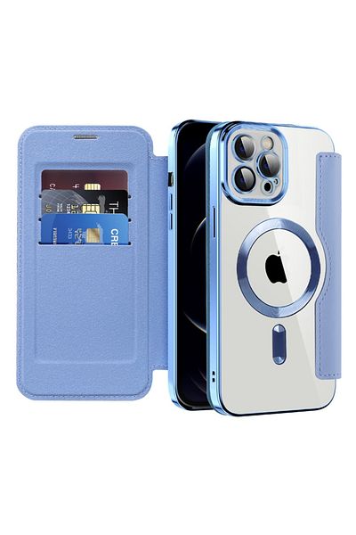 SKYDDAR INNOVATION Husă pentru iPhone 12 Pro Max, SmartMag Book, Magsafe, RFiD, suport pentru carduri, set de autocolante, albastră