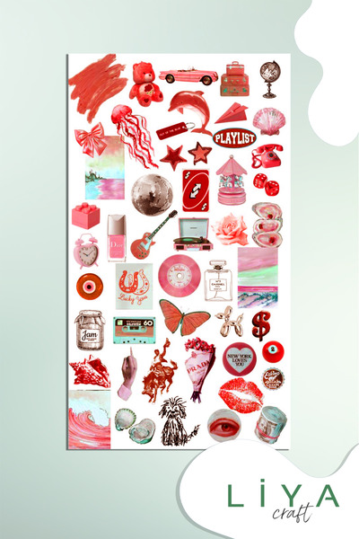 LiyaCraft Red Kırmızı Temalı Sticker Planner Ajanda Bullet Journal Için Uygun...