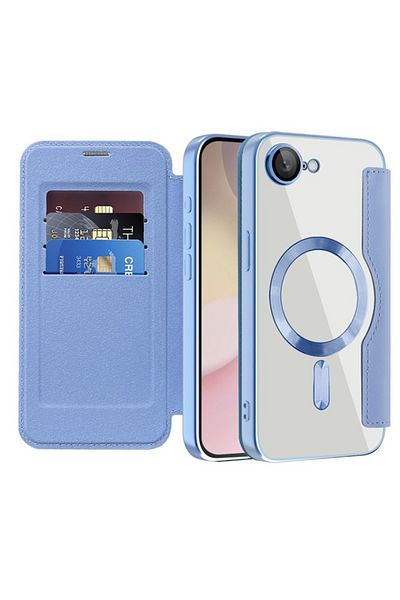 SKYDDAR INNOVATION Husă pentru iPhone 16e, SmartMag Book, Magsafe, RFiD, suport pentru card, set de autocolante, albastră