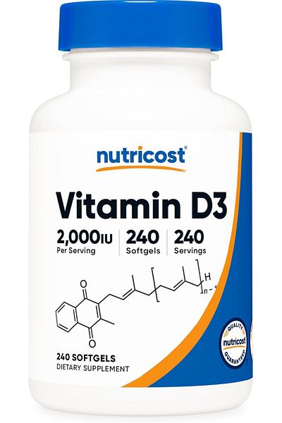 Nutricost Vitamin D3 2000 IU Softgels, 240 Softgels - Non-GMO & Gluten Free