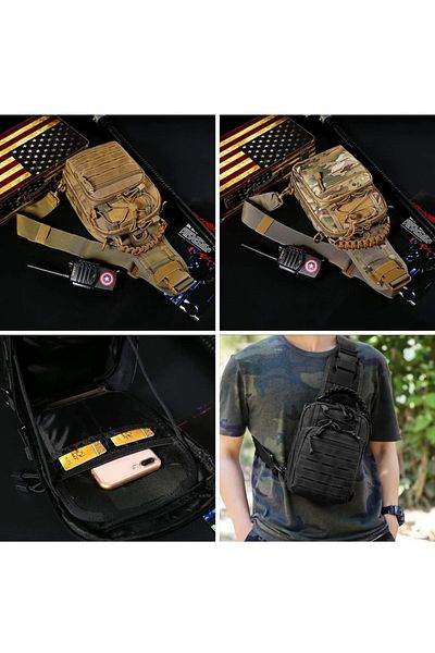 Lion camo Geanta de umar cu o bretea Cordura sistem Molle Men's bag Rucsac Black Camo