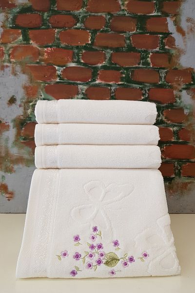 Özdilek Jasmin Embroidered 4-Piece Towel - Cream