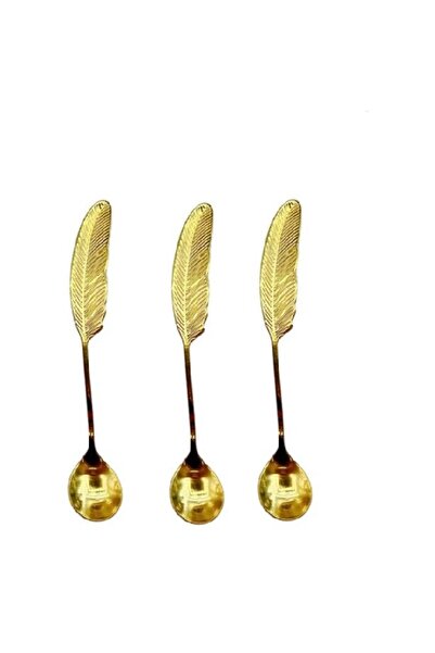 wei Set 3 stainless steel table spoons Gold, handle in feather shape, MS STAR