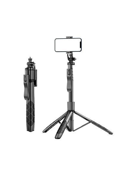 OBRALIX Stick selfie, trepied cu LED, telecomandă Bluetooth, rotire 360°, universal, înălțime 33-155 cm,