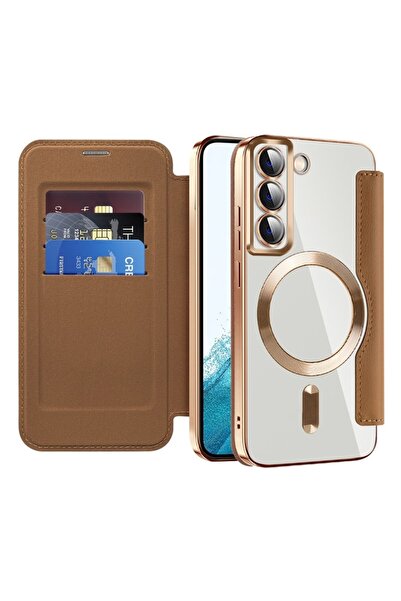 SKYDDAR INNOVATION Θήκη για Samsung Galaxy S22 5G, SmartMag Book, Magsafe, RFiD, Θήκη καρτών, σετ αυτοκόλλητων, καφέ