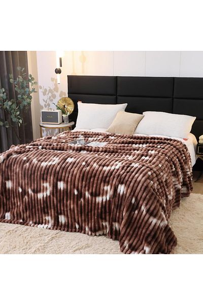 JOJO HOME Patura cocolino pufoasa cu dungi, pat dublu, PCD-05, imprimeu, 200 x 230 cm