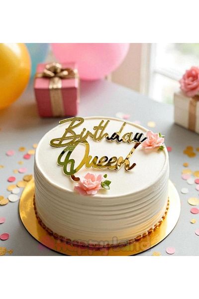 Happyland Birthday Queen Gold Cake Front Plexy Cake Writing Cake over Plexy Writing