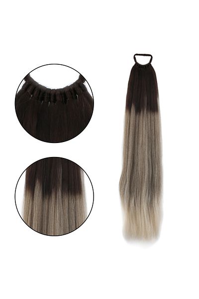 Mina Peruk Rubber Buckle Ponytail Straight - Ashy Auburn / White Platinum Ombre