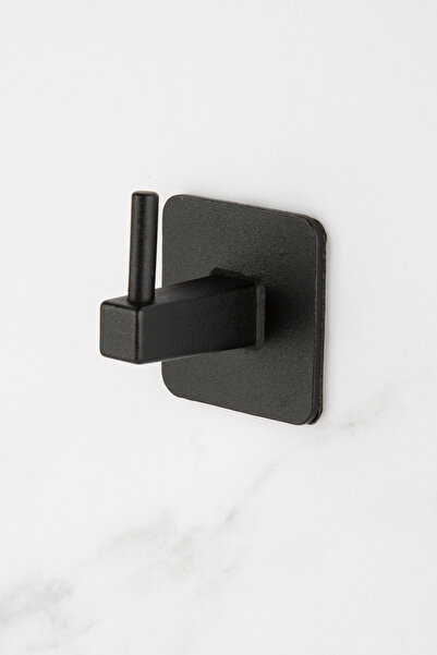 UG Home Siyah Kare Yapışkanlı Tekli Kanca Bornoz Banyo Askısı