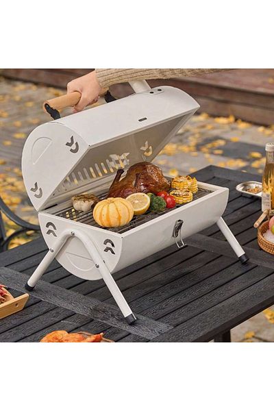 Blasko Gratar Carbune Portabil, Design Dublu, 38x25cm, Metal Rezistent, Maner Lemn, Ideal pentru Camping, G