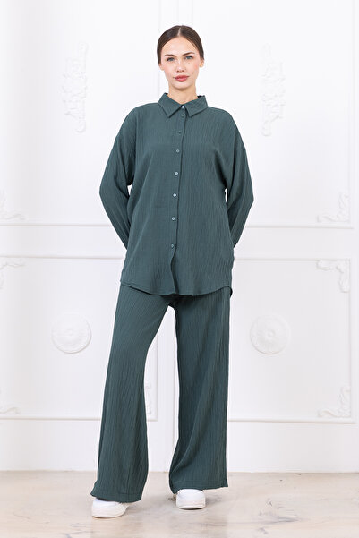 Meşe Moda Seersucker Women's Shirt Pants Double Set