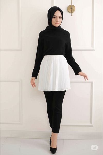 Modabenna Ecru Women's Elastic Pleated Women's Mini Skirt Underwear Lining Pleated Pleated