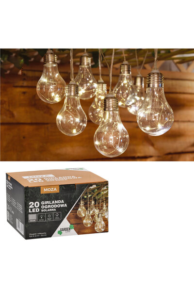 SERSIMO Ghirlanda luminoasa, LED, model Moza, 20 becuri, 580cm, incarcare solara, lumina alb cald