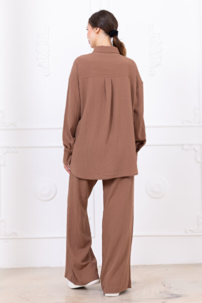 Meşe Moda Seersucker Women's Shirt Pants Double Set