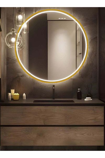 Taimi Large Elegant Mirror 70cm With Gold Aluminum Frame And Touch Led Front Light, For Makeup,bath Room