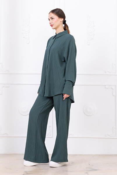 Meşe Moda Seersucker Women's Shirt Pants Double Set