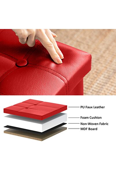 Mimelon 15-inches Flux Storage Ottoman, Foldable Toy Storage Bins Foot Rest Toy Organizer Chest, Foot Stool