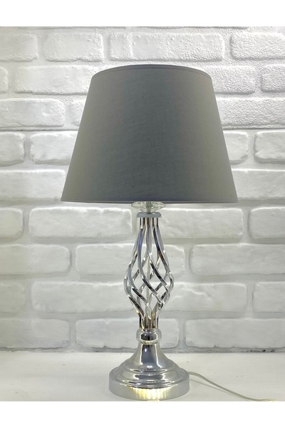 365GUNSERİSONU Chrome Plated Rustic Twist Lampshade Models with Gray Fabric Conical Hat