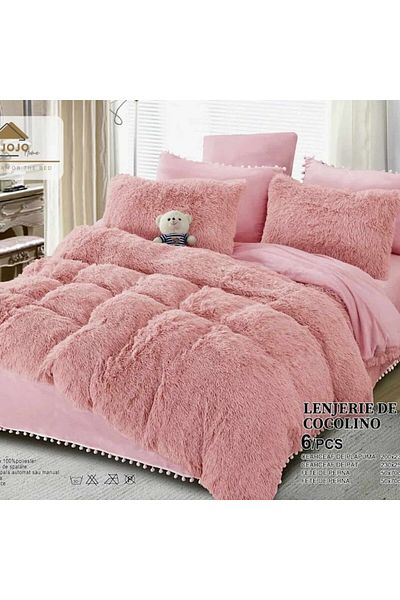 OEM Double bed linen set, super fluffy Cocolino, 6 pieces, pink