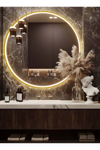 Taimi Extra Large Elegant Mirror 80cm With Gold Aluminum Frame And Touch Led Front Light, For Makeup