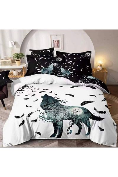 JOJO HOME 6-Piece Cotton Finet Bedding Set, Wolf Design, 235 x 240 cm