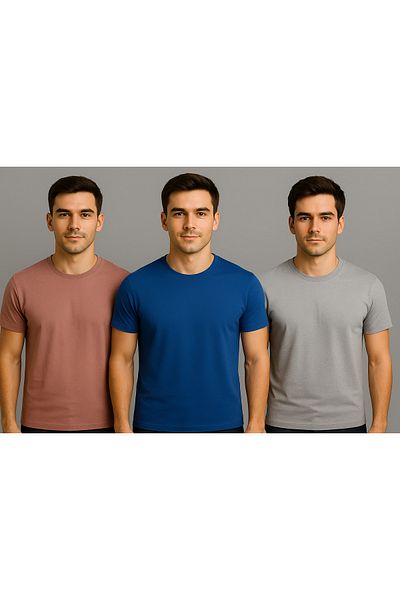 UOMOPARK Complement de stil casual: Combinație de 3 tricouri din bumbac pieptănat moale