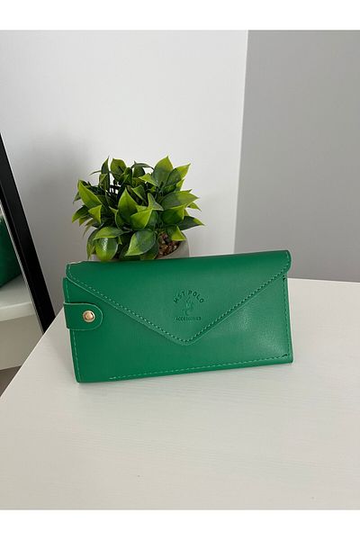 ESNEVA Envelope Model Green Women's Wallet with Phone and Coin Compartment