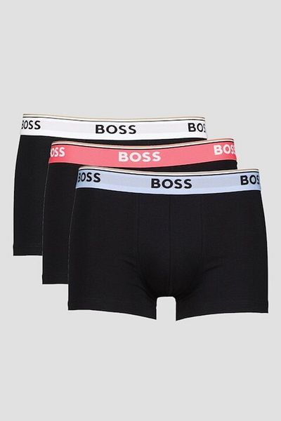 BOSS , Set de boxeri din amestec de bumbac cu banda logo in talie - 3 perechi, Alb, Corai, Albastru,