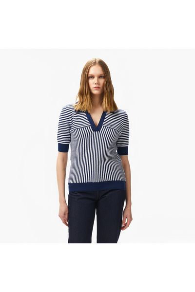 Nautica Kadın Lacivert Regular Fit Çizgili Triko