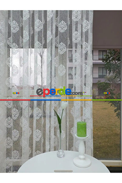 eperde Damask Desenli Fransız Dantel Örme Tül Perde, Desenli Ütü İstemeyen Tü...