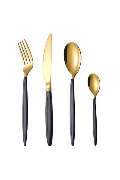 OEM Set 2 x 24 Pieces Stainless Steel Black and Gold Cutlery, Grunberg
