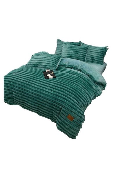 OEM Double Bed Sheet with Elastic, Faux Rabbit Fur Velvet, 4 Pieces, MS STAR, Green
