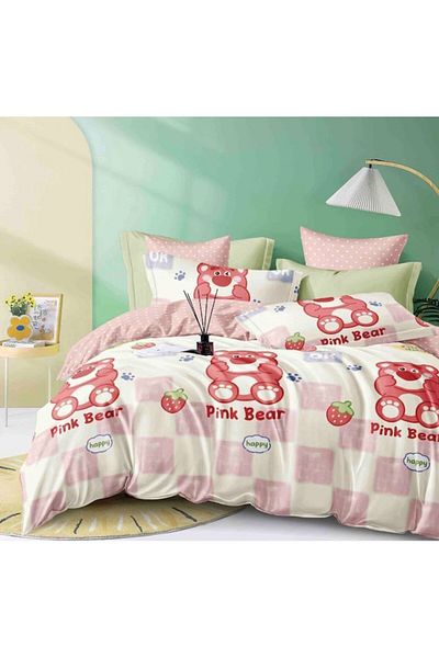 OEM Elegant Double Bed Linen Set of 6 Pieces, Fine Cotton, Elastic Bed Sheet 180x200cm, 4 Pillowcases, D