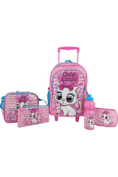 Roco Cutie Kitten 5-in-1 Value Set Trolley Bag with Accessory – 17 Inch School Set for Girls