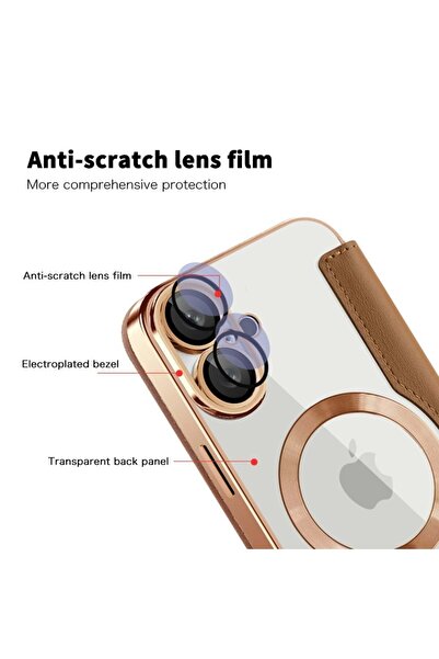 SKYDDAR INNOVATION Θήκη για iPhone 16, SmartMag Book, Magsafe, RFiD, Θήκη καρτών, σετ αυτοκόλλητων, καφέ