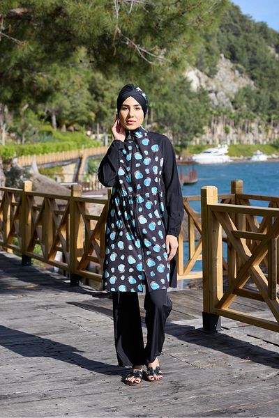 NS TASARIM MAYO Marina Pattern Sports Lycra Design Hijab Διπλό Σετ μαγιό
