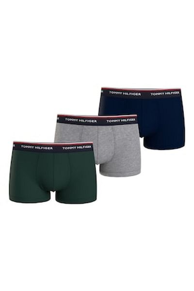 Tommy Hilfiger Set de boxeri din amestec de bumbac cu bandă cu logo - 3 perechi, Verde, Gri Mel